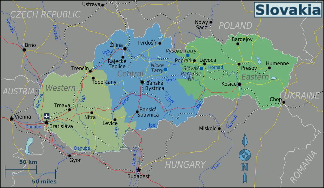 Large regions map of Slovakia