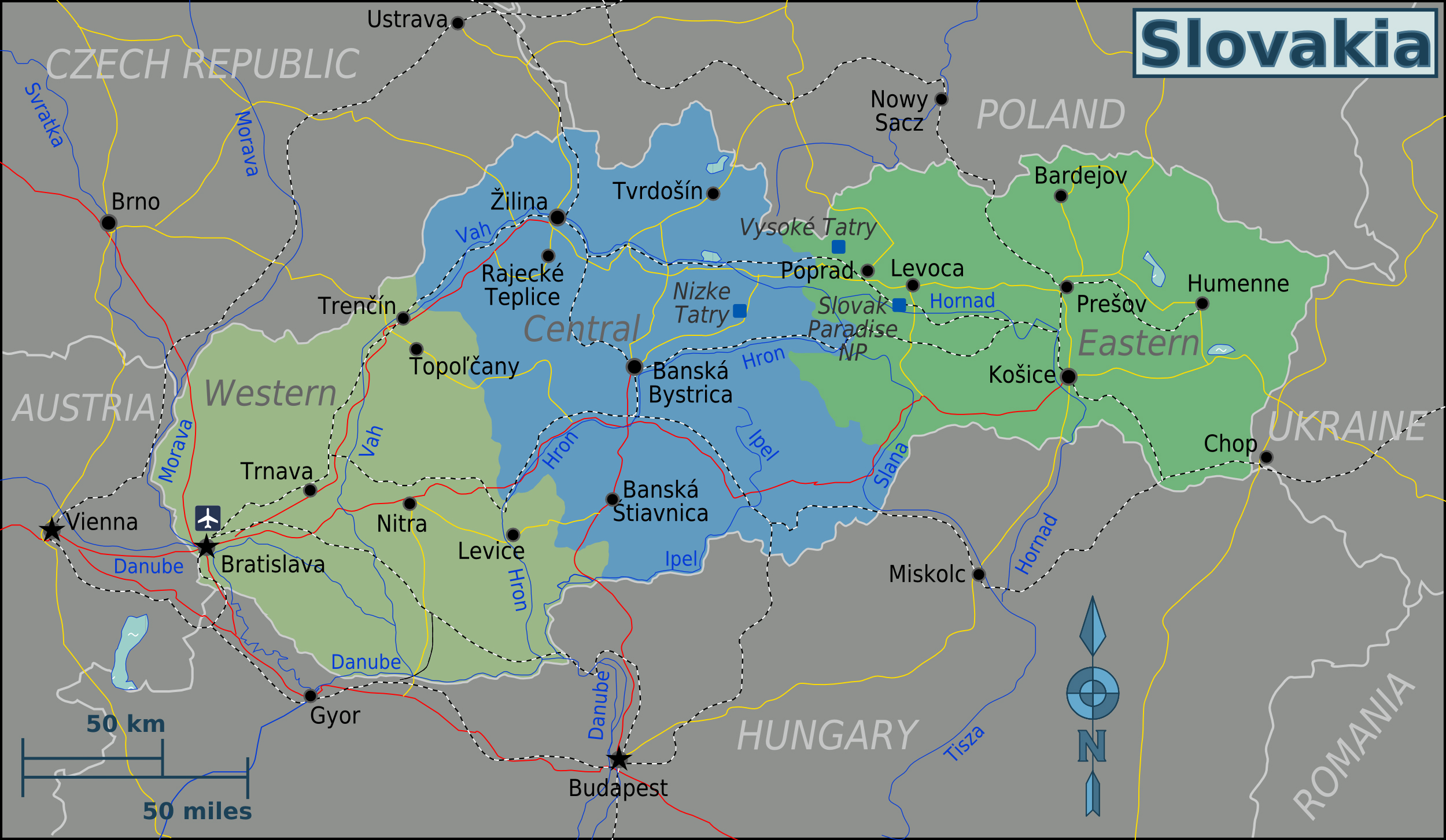 Large regions map of Slovakia | Slovakia | Europe | Mapsland | Maps of