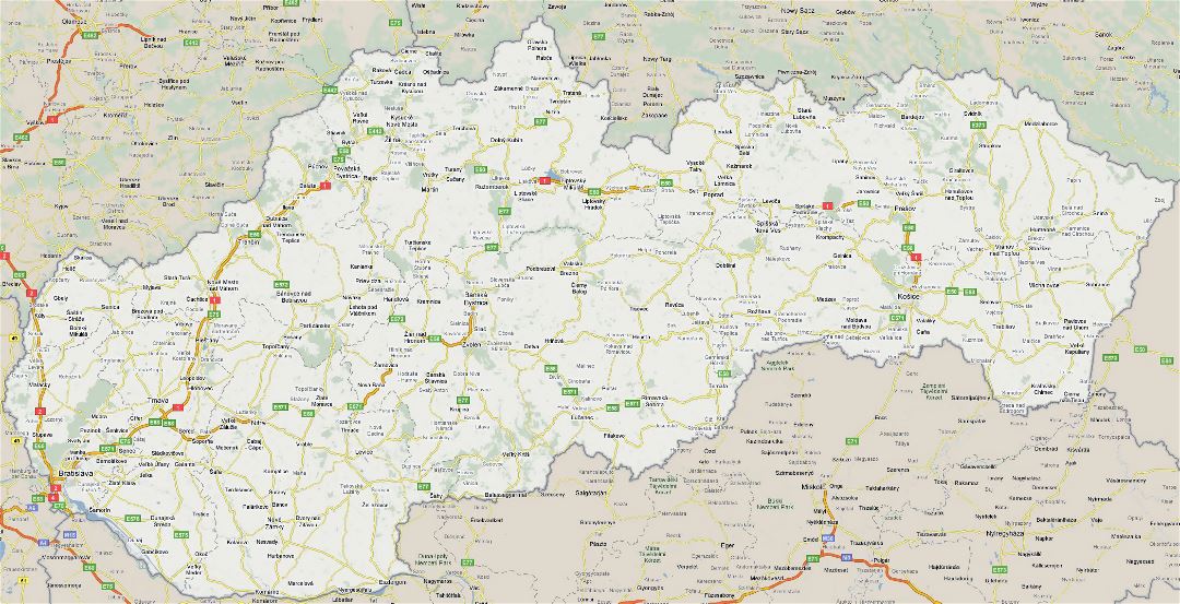 Large road map of Slovakia with cities