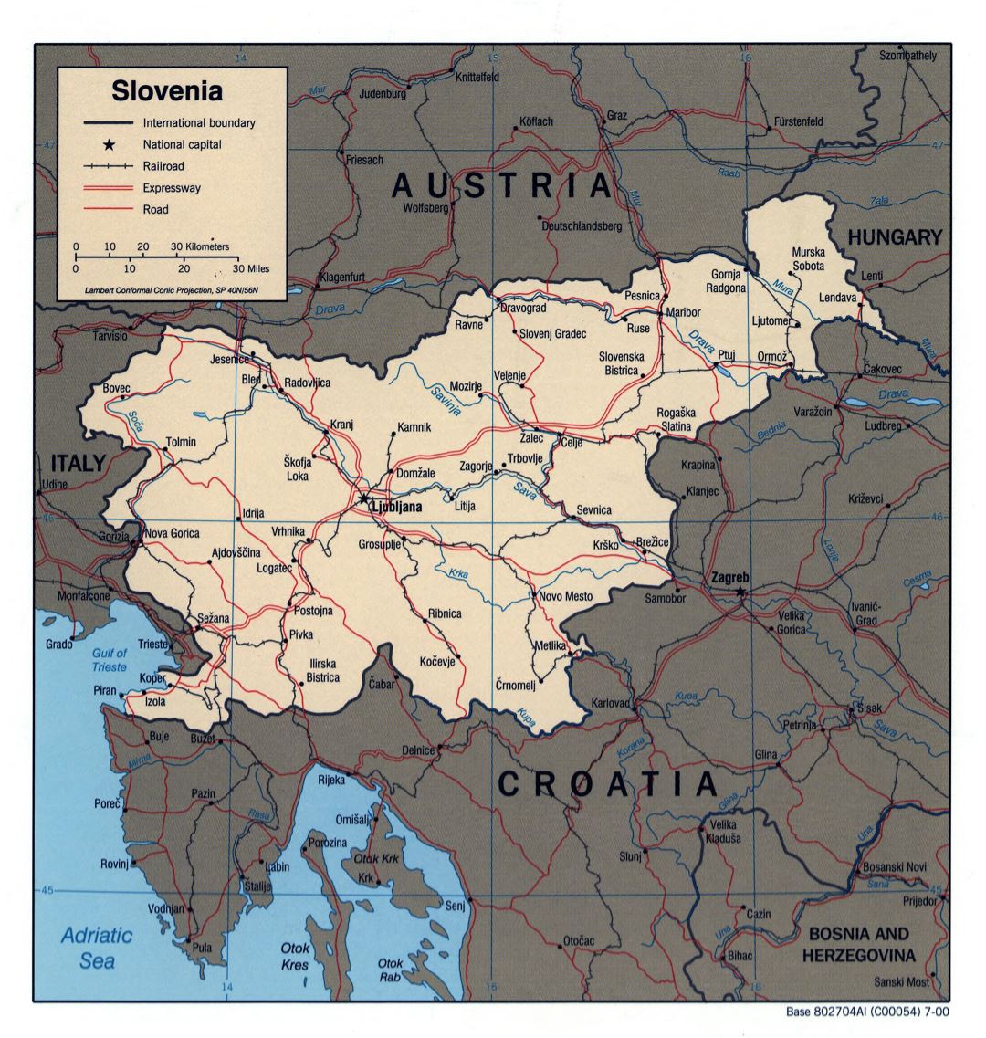 Large detailed political map of Slovenia - 2000