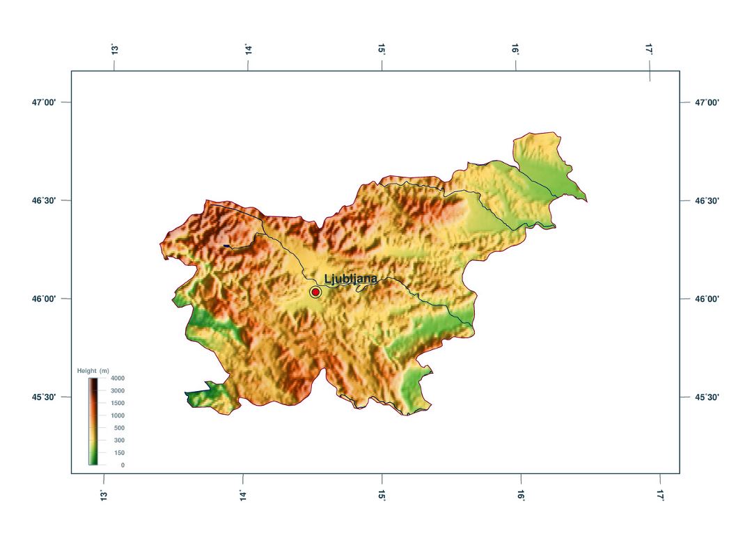 Large elevation map of Slovenia