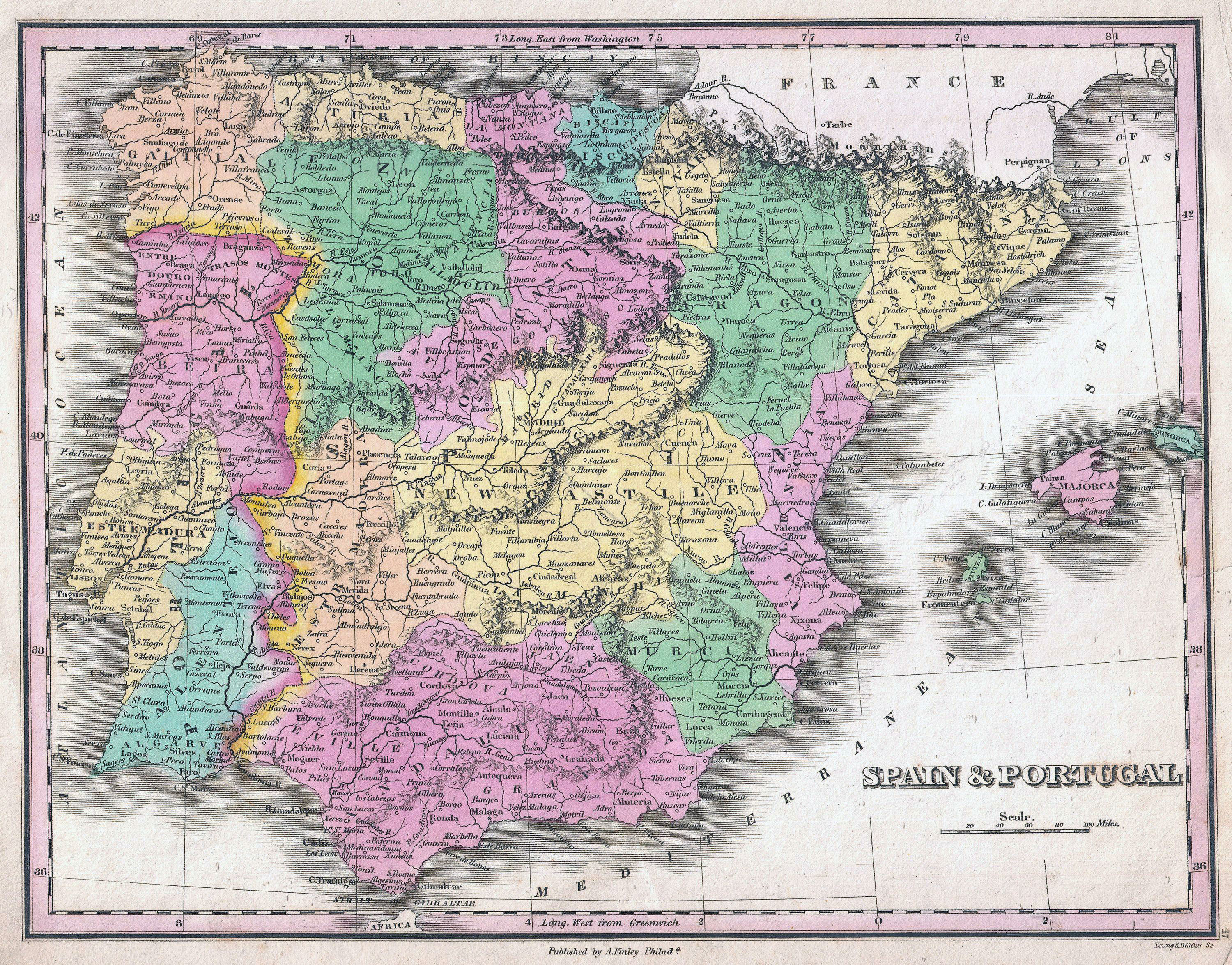 Large Detailed Old Political And Administrative Map Of Spain And Portugal With Cities 1827 Spain Europe Mapsland Maps Of The World