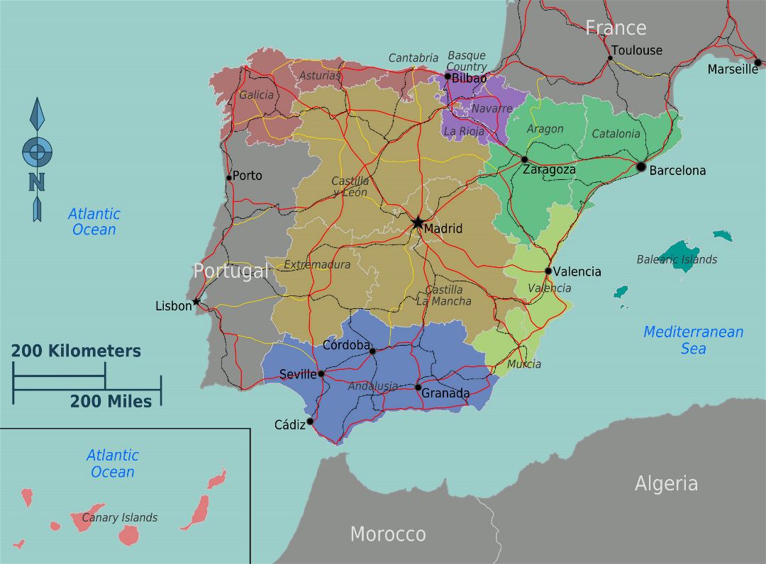Large regions map of Spain