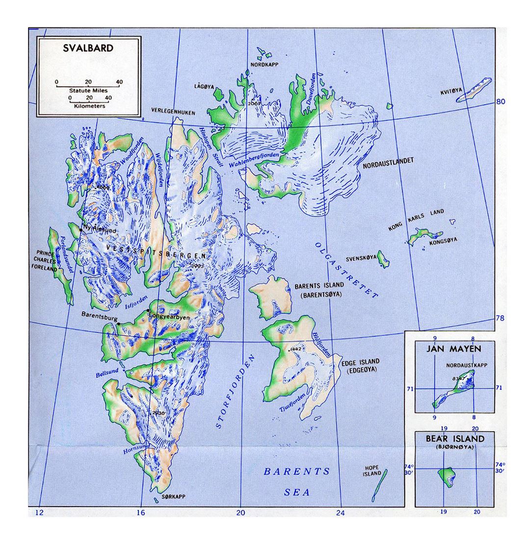 Detailed map of Svalbard