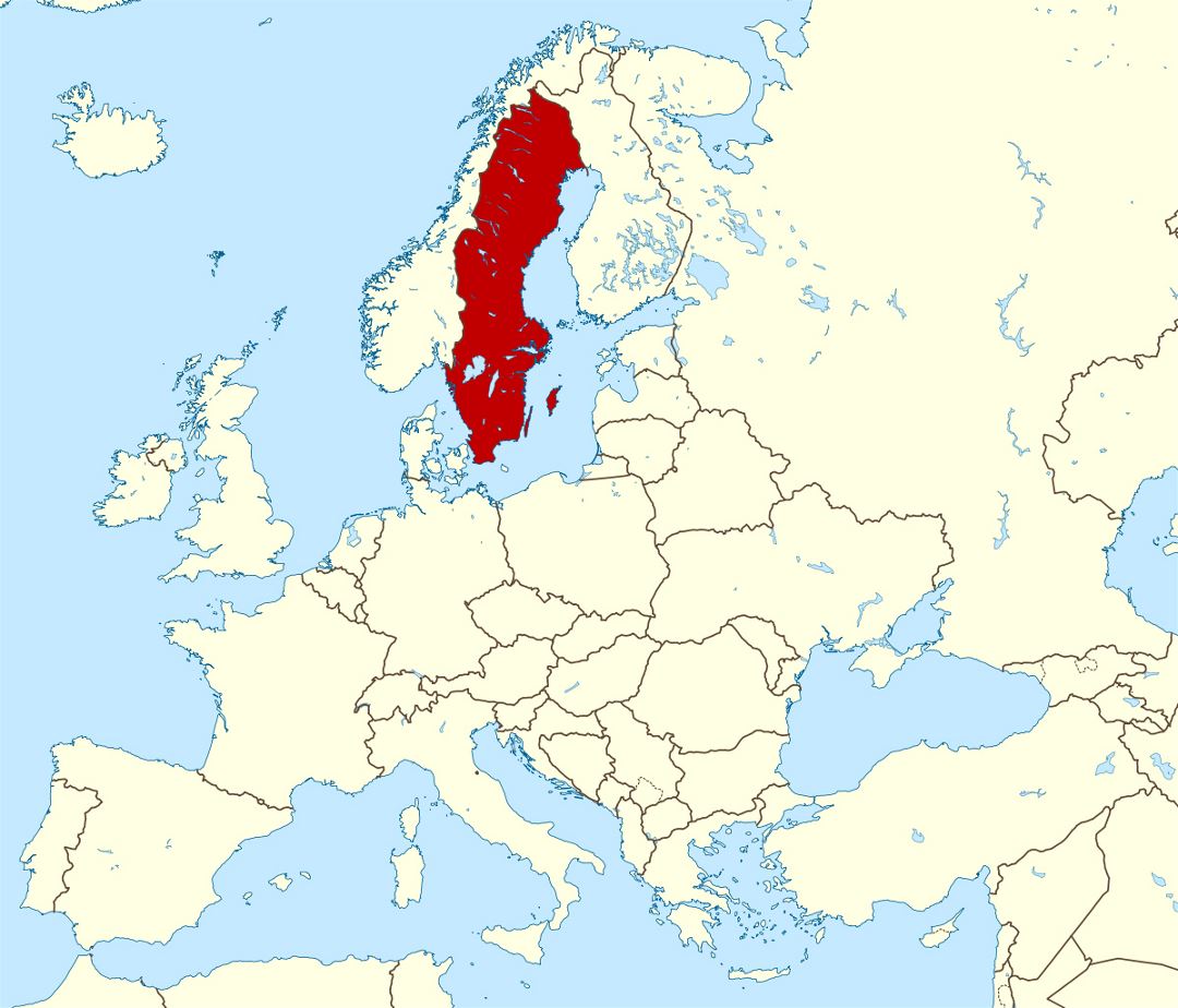 Detailed location map of Sweden in Europe