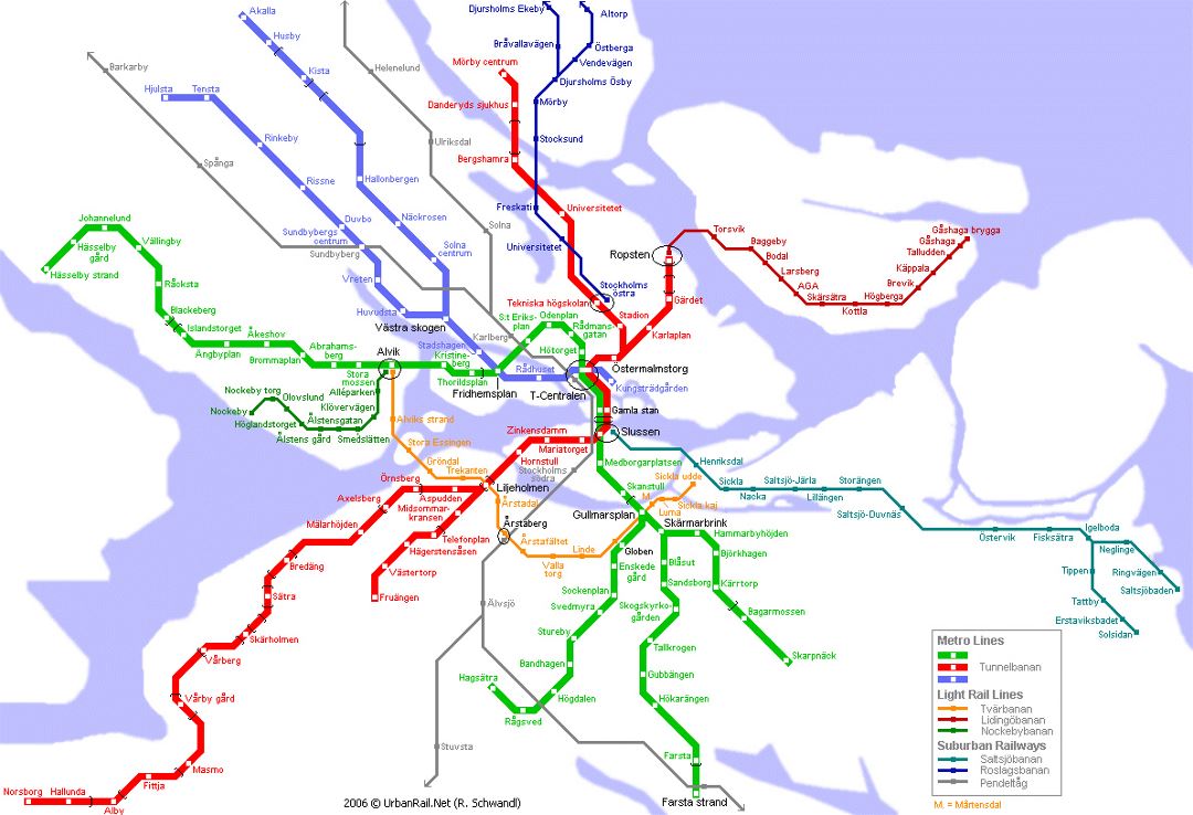 Detailed metro map of Stockholm city