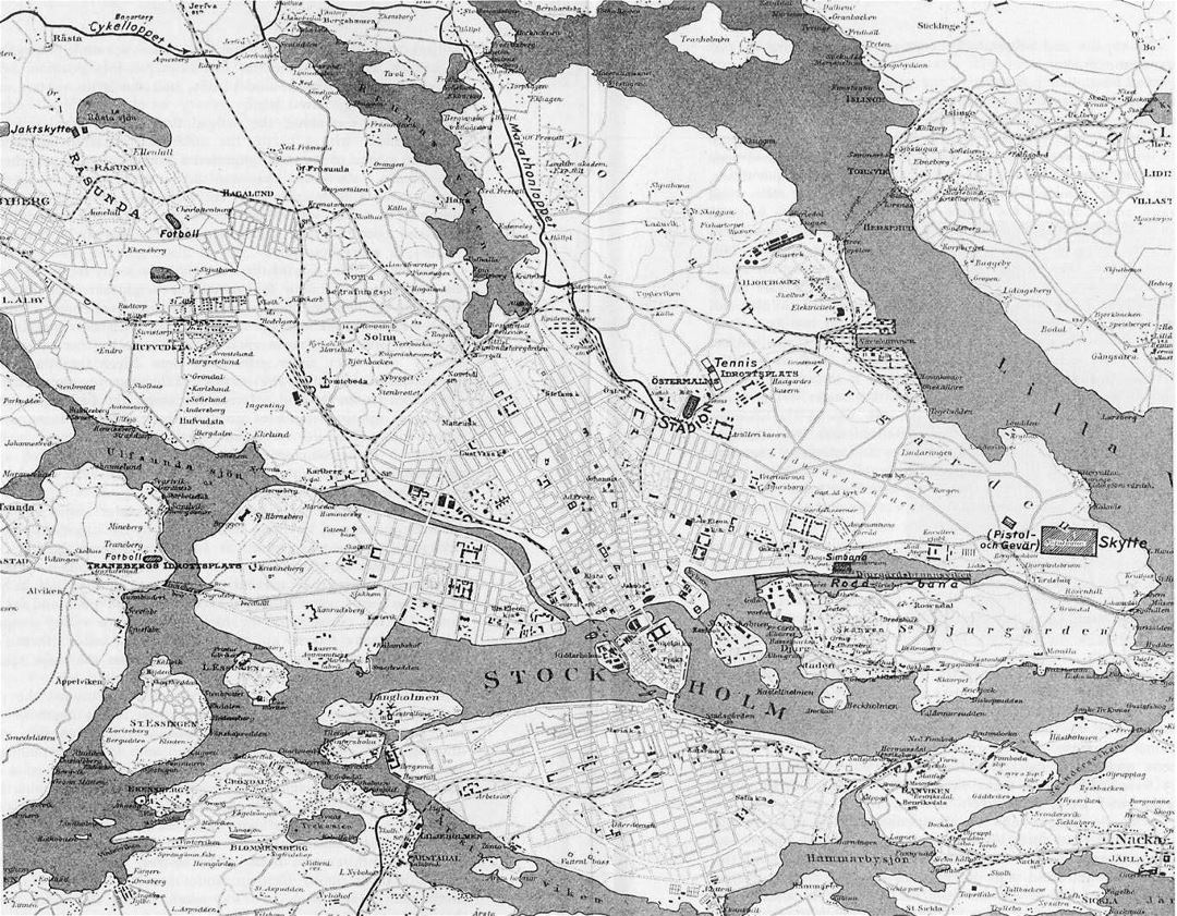 Detailed old map of Stockholm city - 1912
