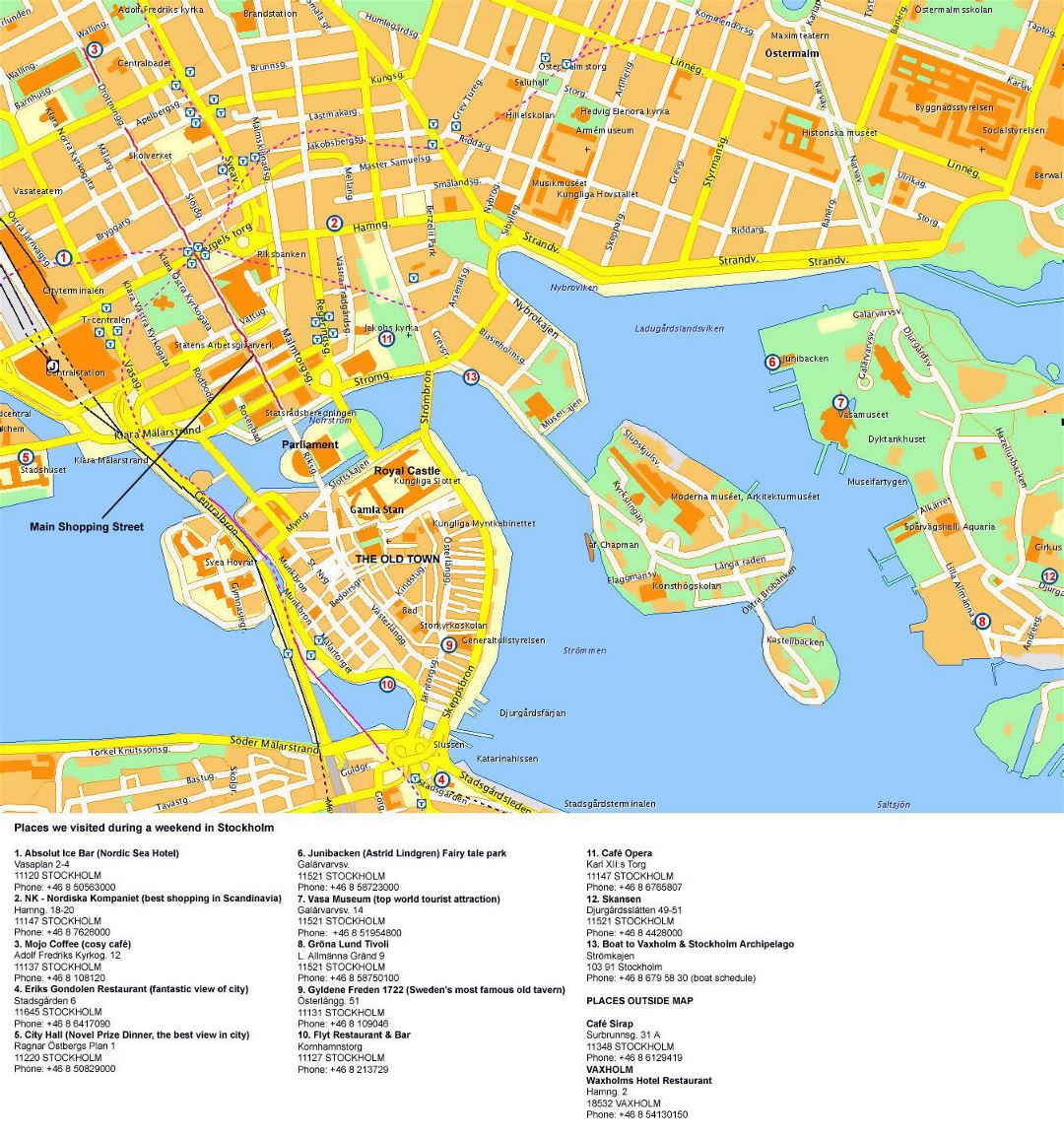 Detailed tourist map of Stockholm city center