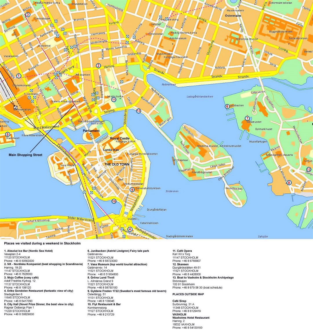 Detailed tourist map of Stockholm city center