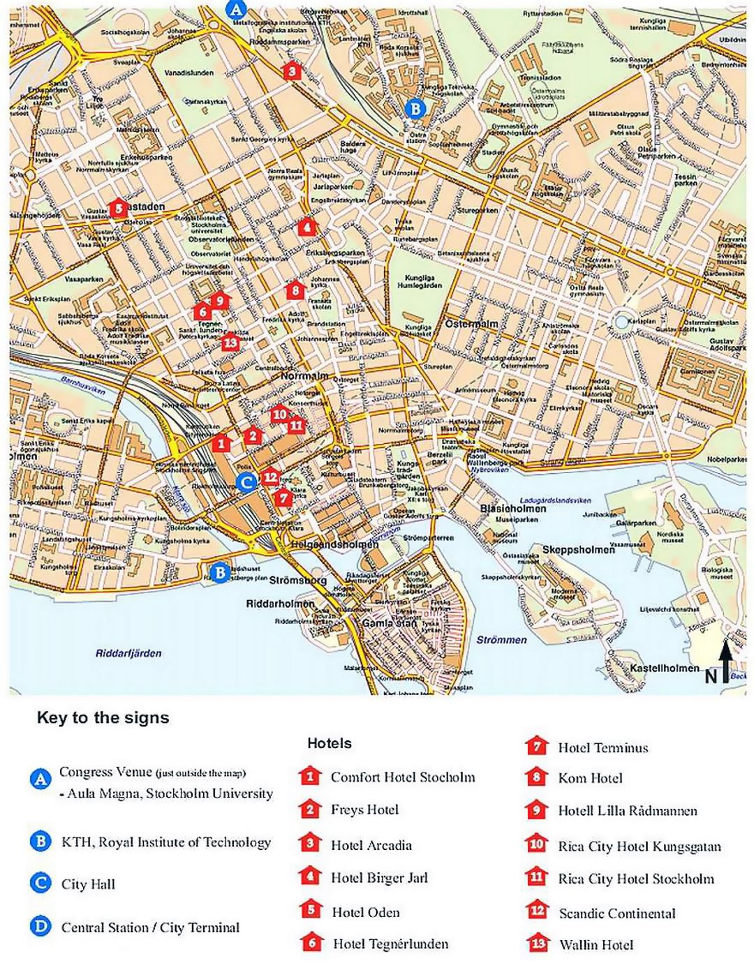 Hotels map of Stockholm city center