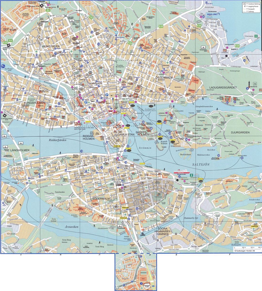 Large detailed overall map of Stockholm city