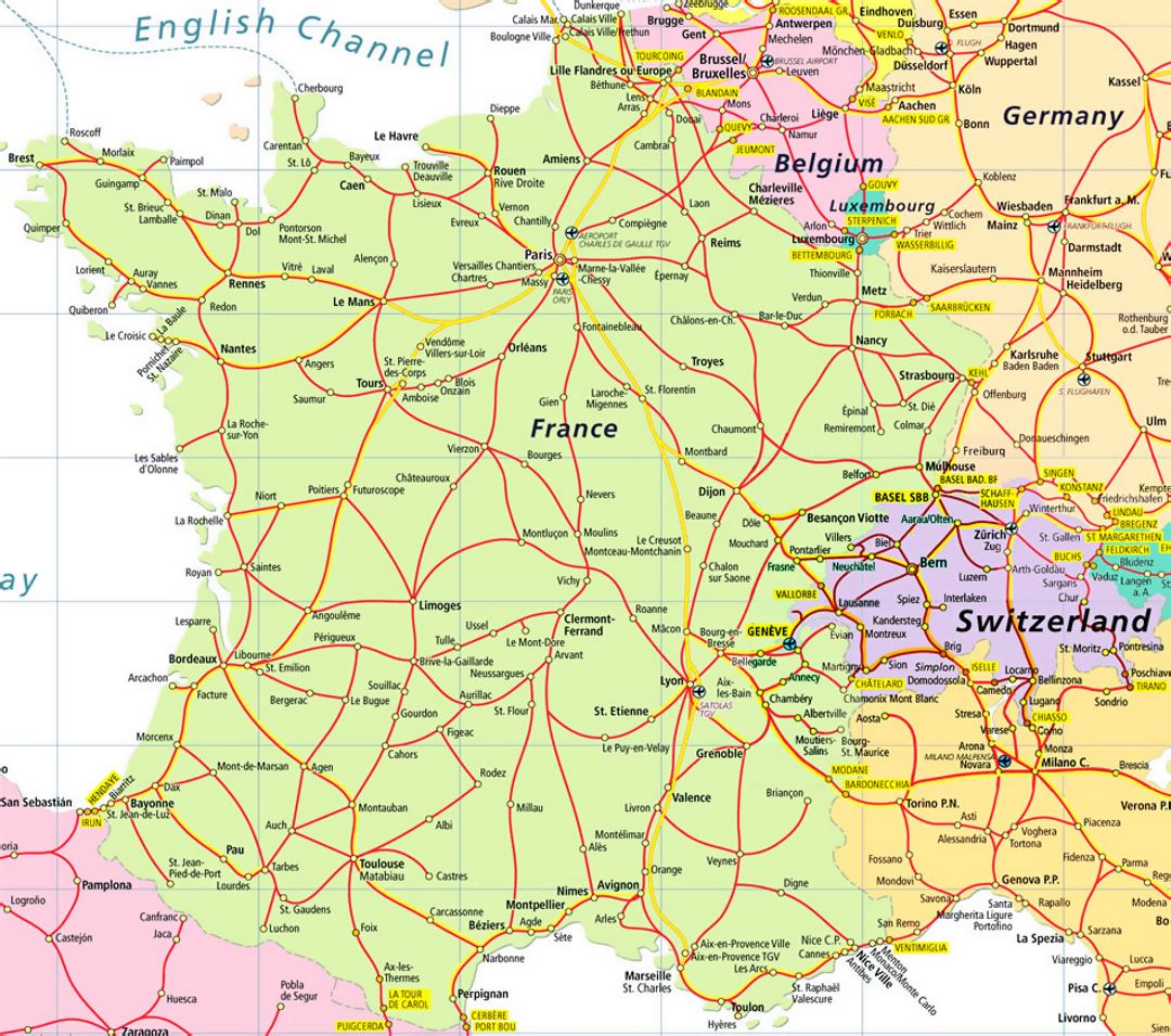 Highways map of France and Switzerland