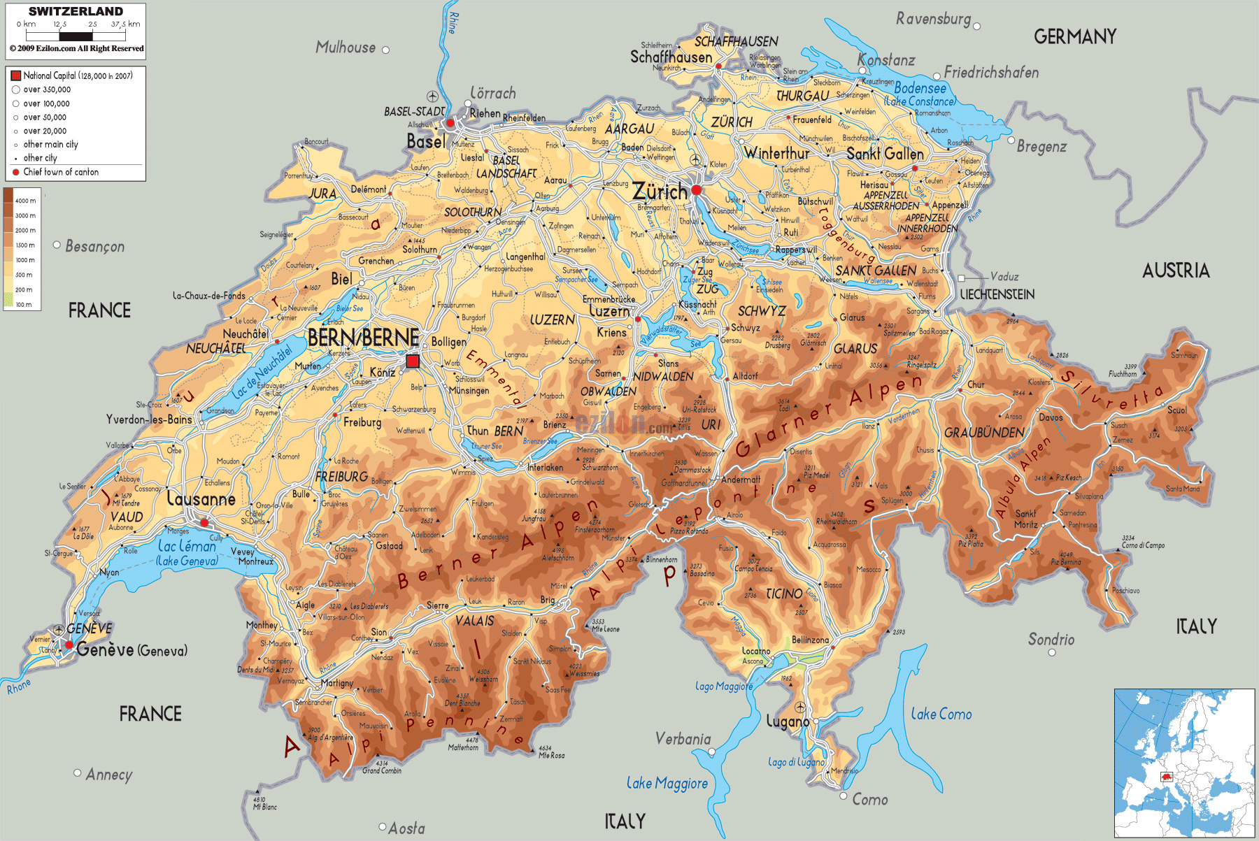 Printable Switzerland Map Printable Switzerland Map