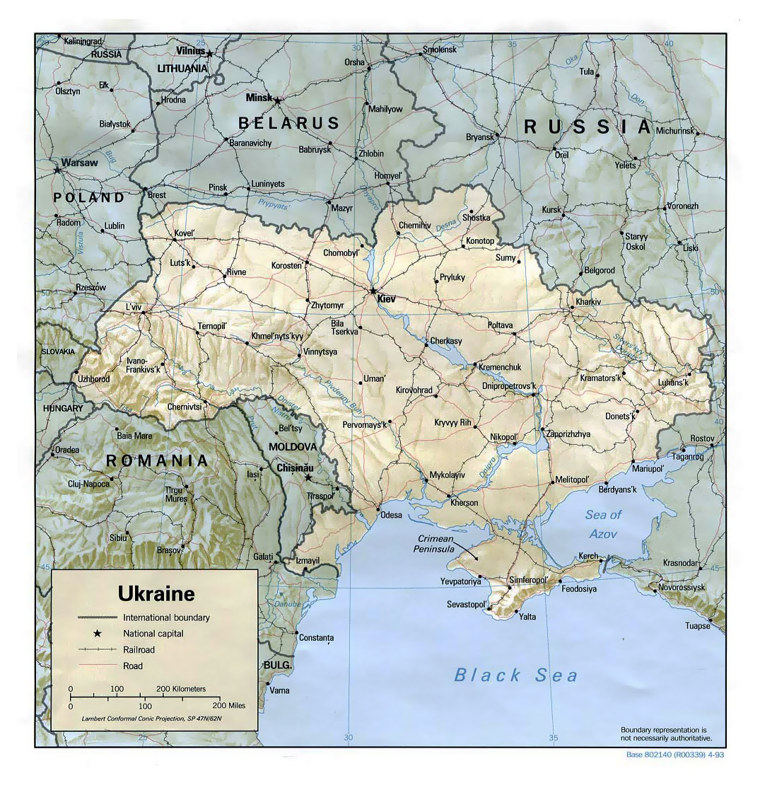 Large Detailed Political Map Of Ukraine With Relief Roads Railroads ...