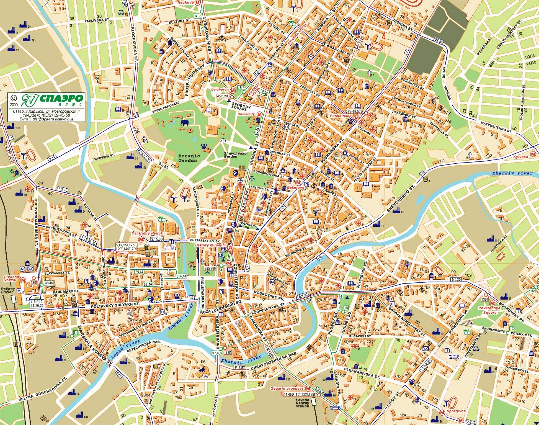 Detailed street map of Kharkov city center with buildings
