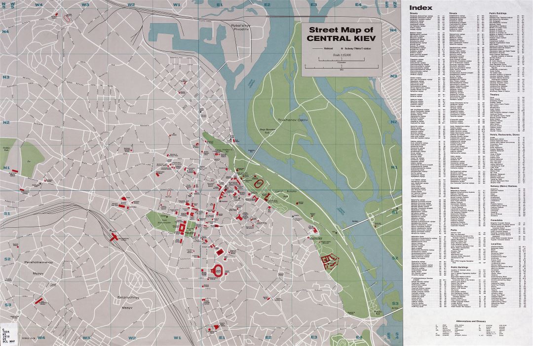 Large detailed road and tourist map of Kiev city center