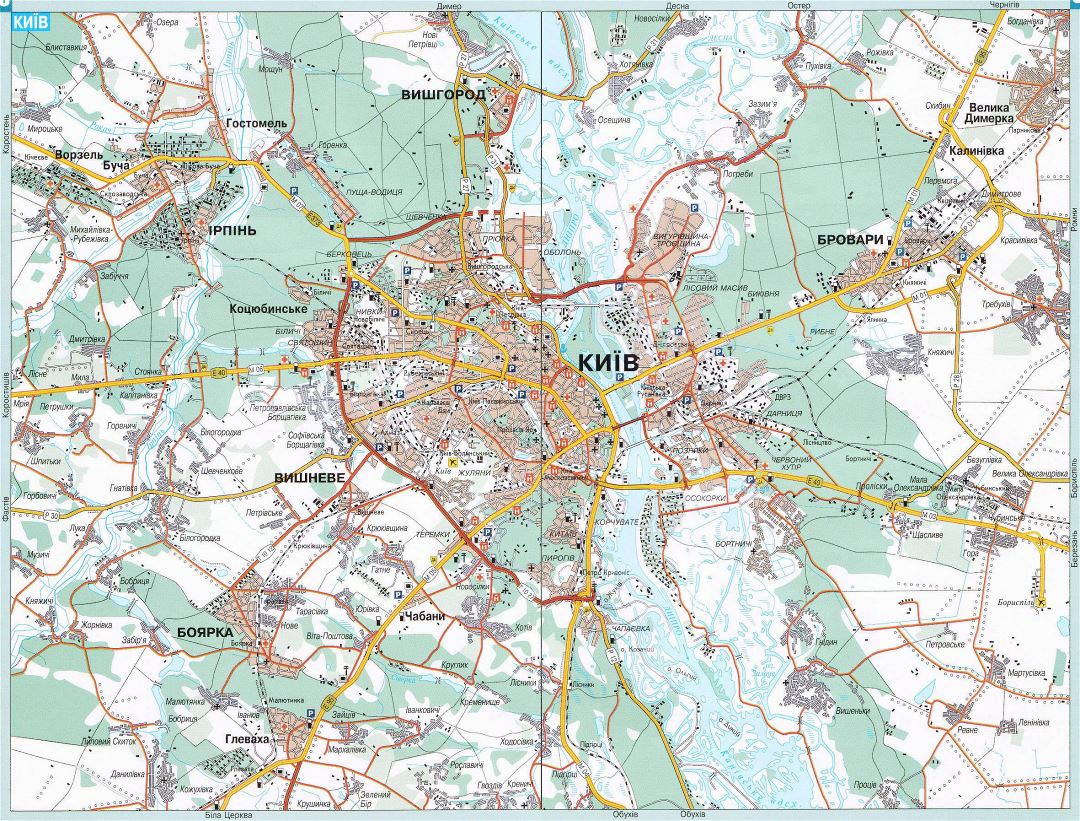 Large detailed transit map of Kyiv city in ukrainian