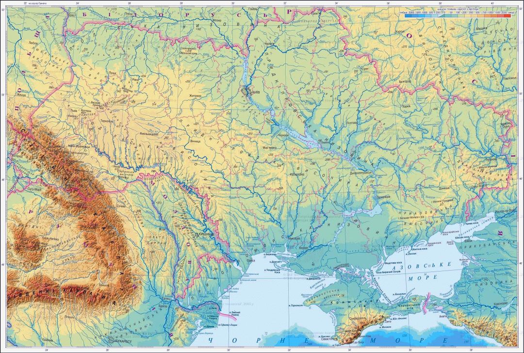 Large elevation map of Ukraine in ukrainian