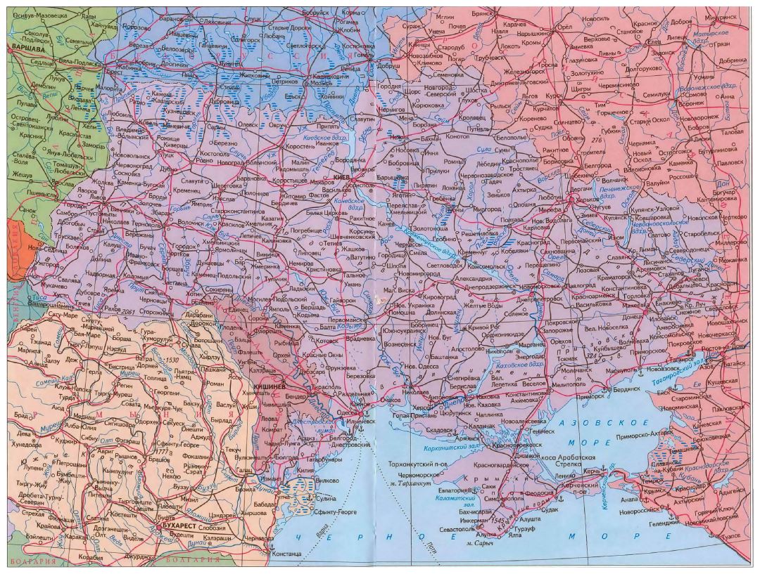 Large road map of Ukraine in russian