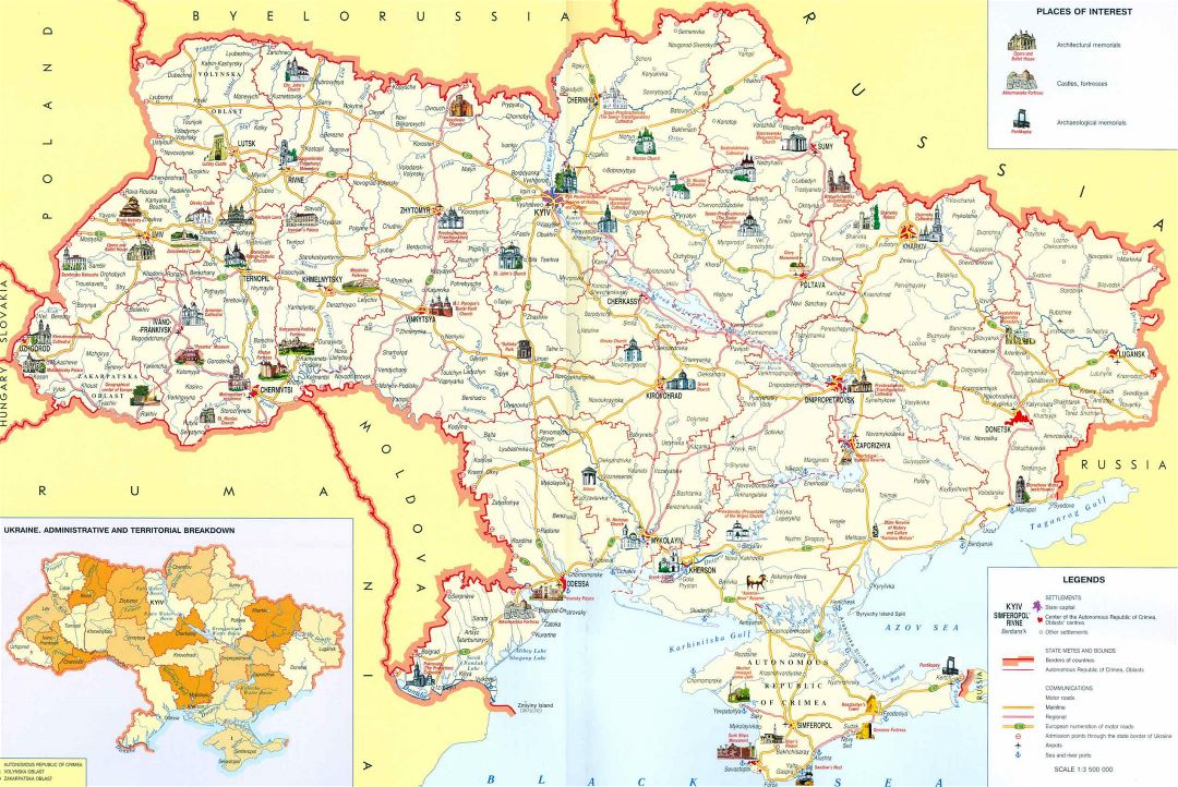 Large tourist map of Ukraine