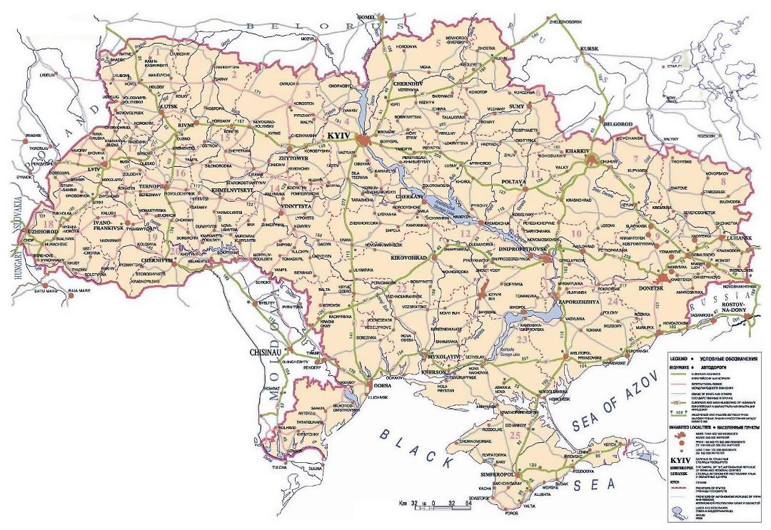 Map of international corridors of Ukraine