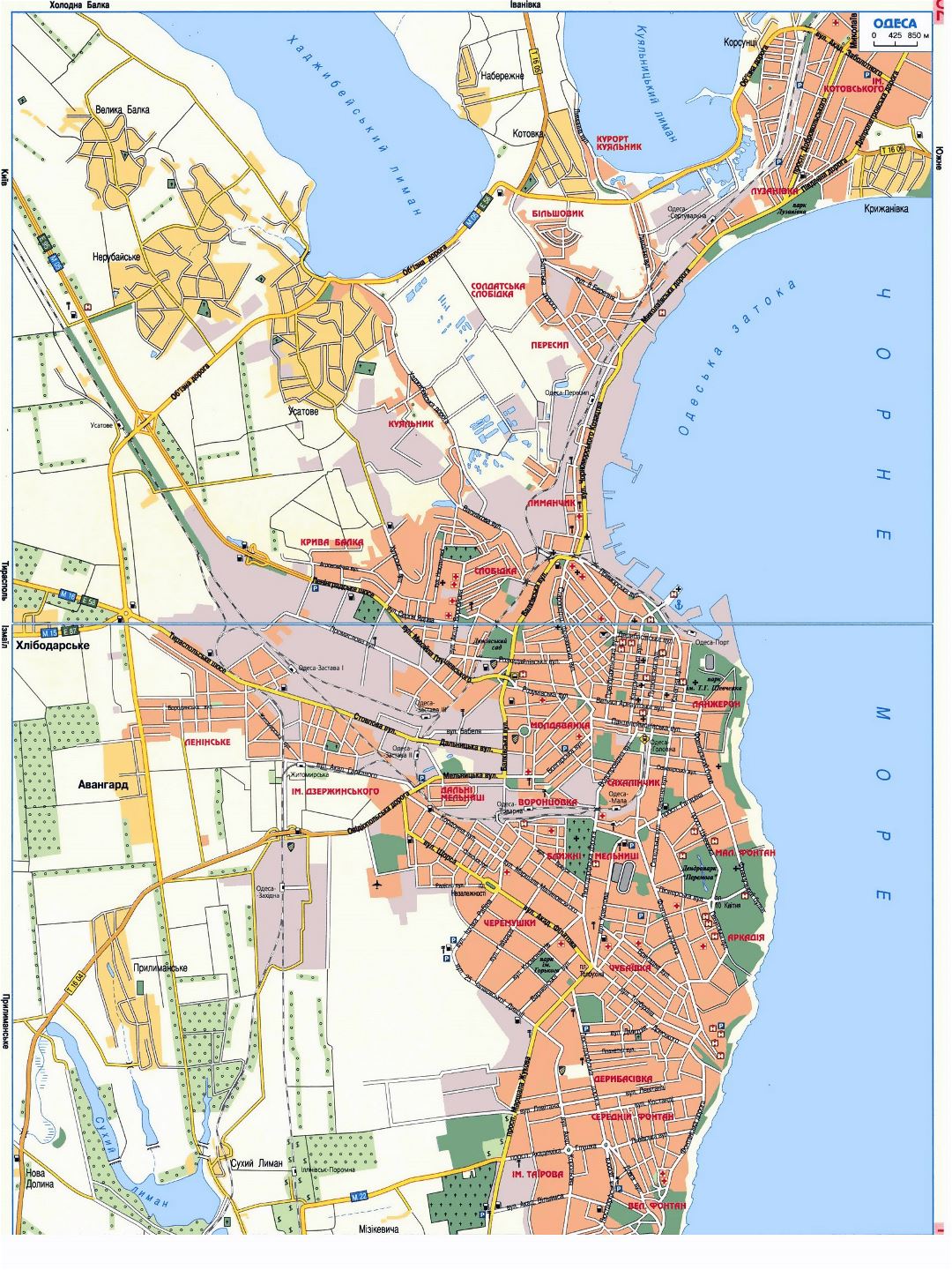 Detailed road map of Odessa city in ukrainian