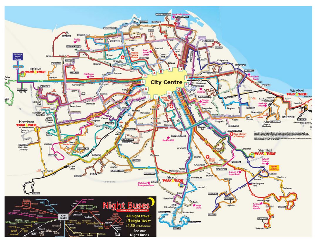 Detailed bus map of Edinburgh city