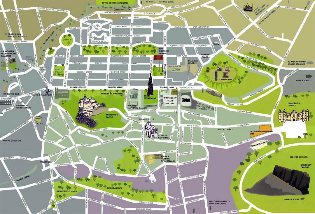 Detailed tourist map of Edinburgh city center