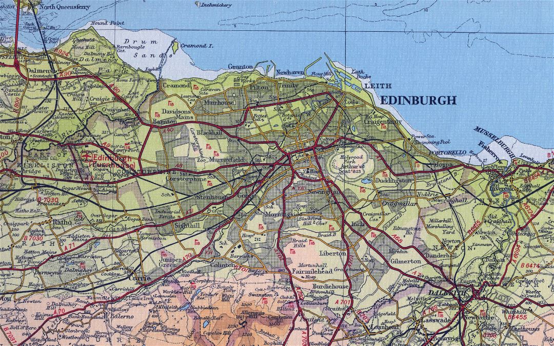 Large old road map of Edinburgh city