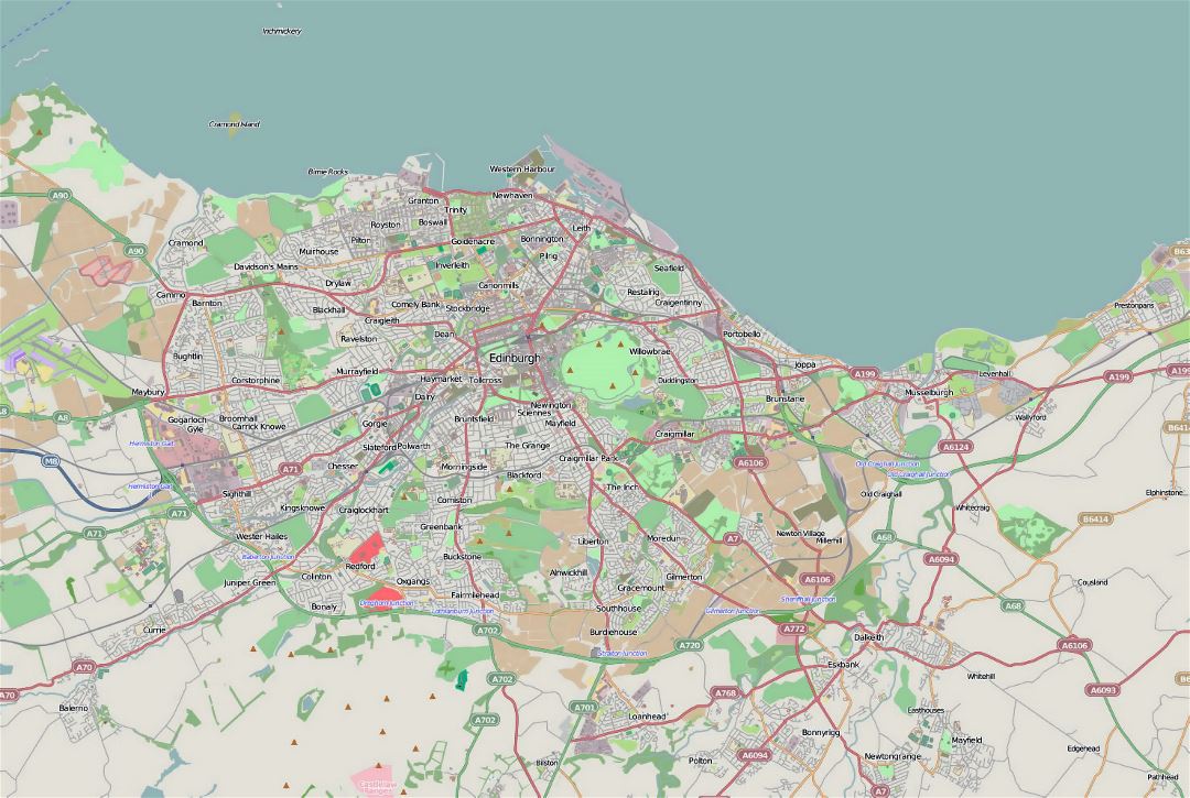 Large road map of Edinburgh city