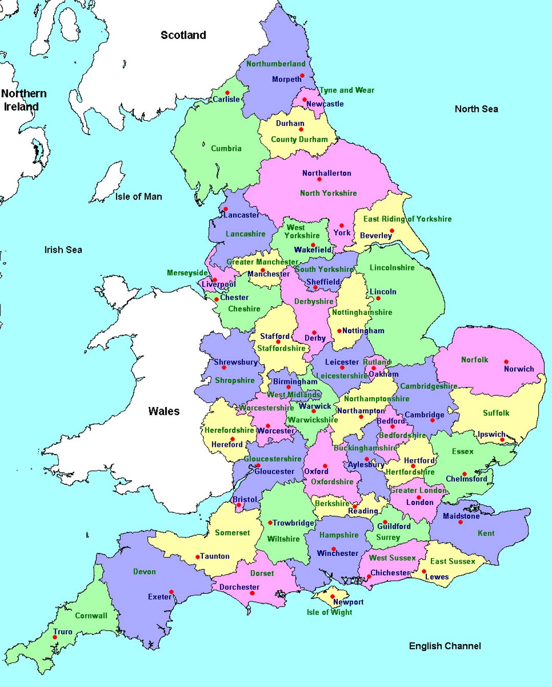 Detailed administrative map of England