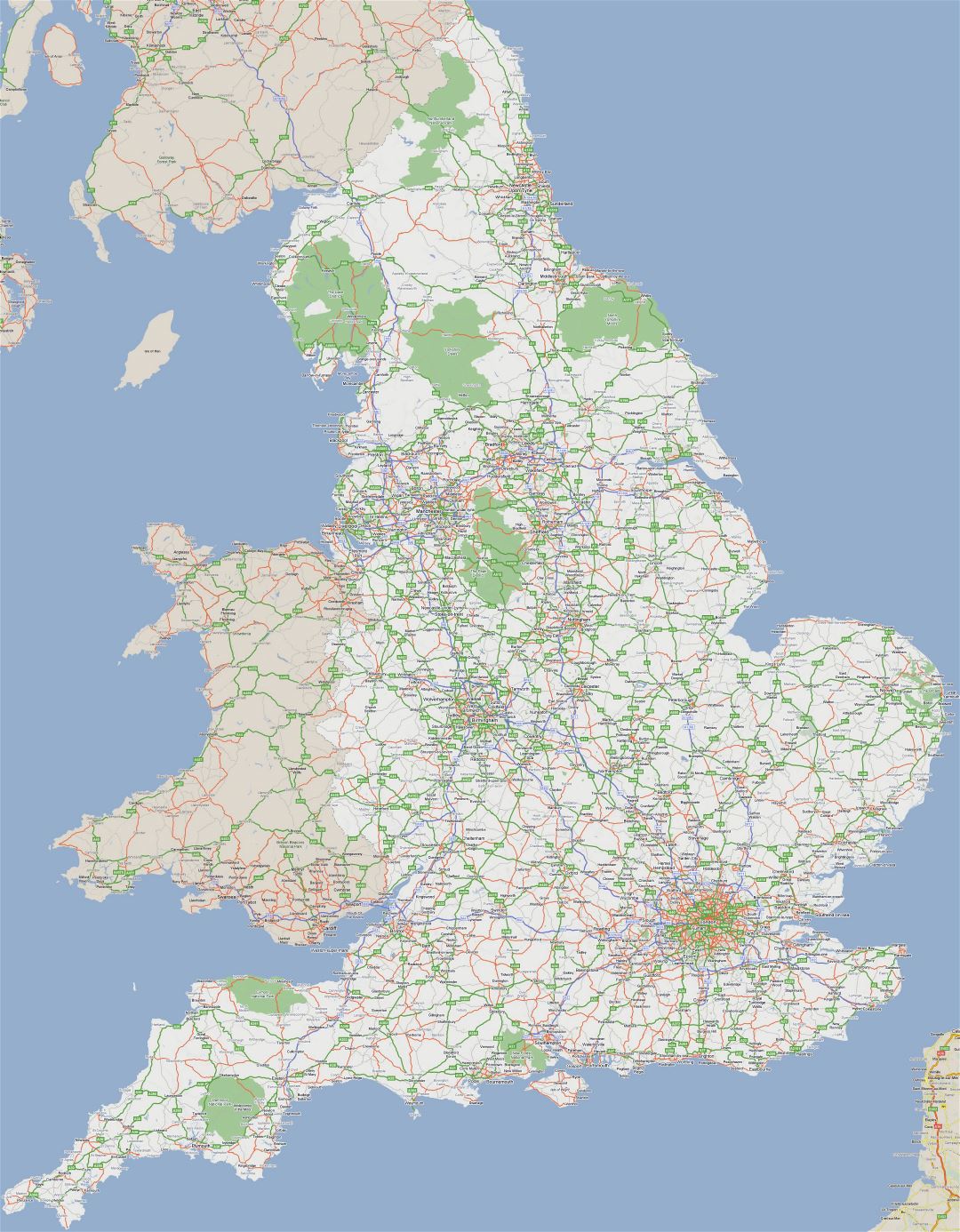 Large road map of England with cities