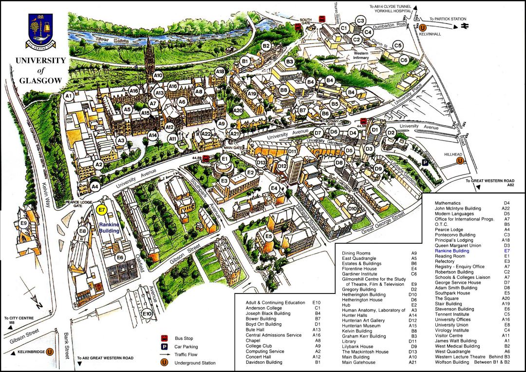 Large detailed University of Glasgow map