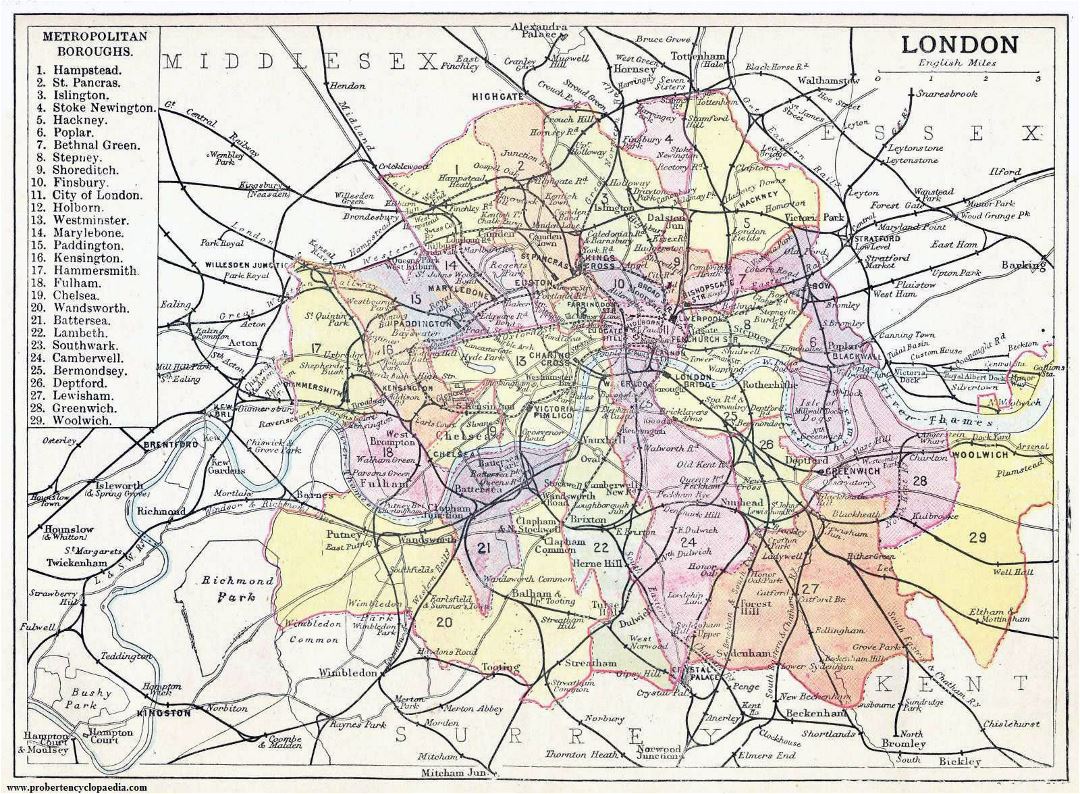 Large old map of London city - 1906