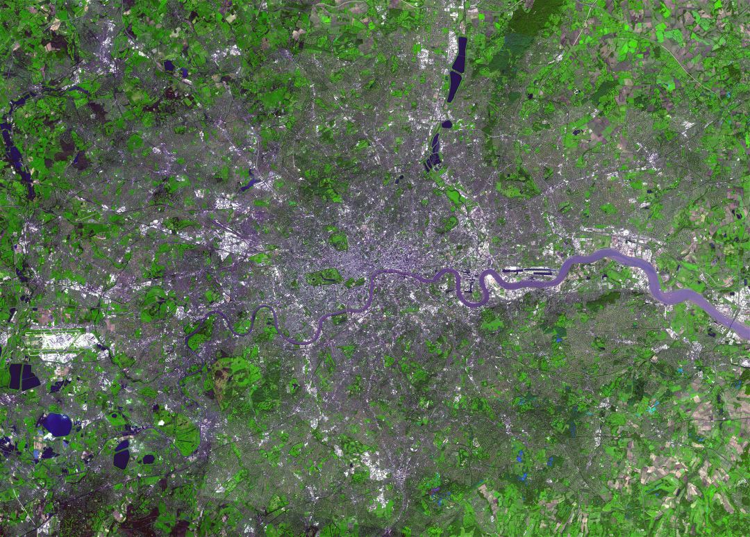 Large satellite map of London city