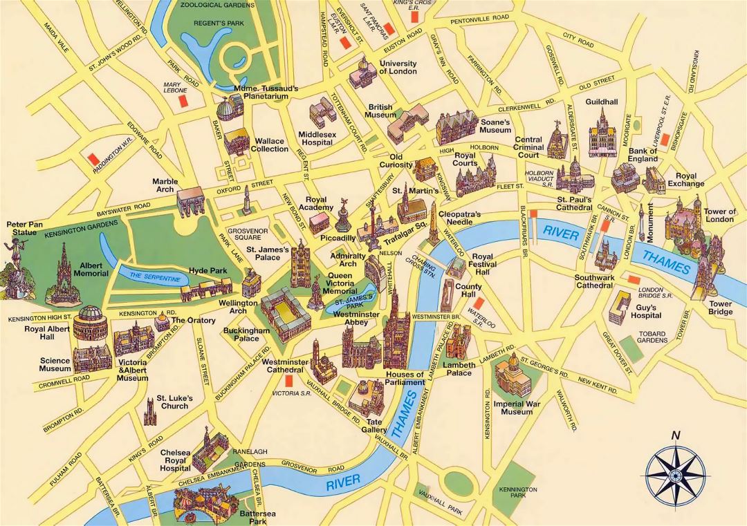 Large tourist map of London city center