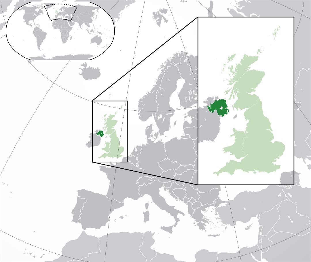 Large location map of Northern Ireland