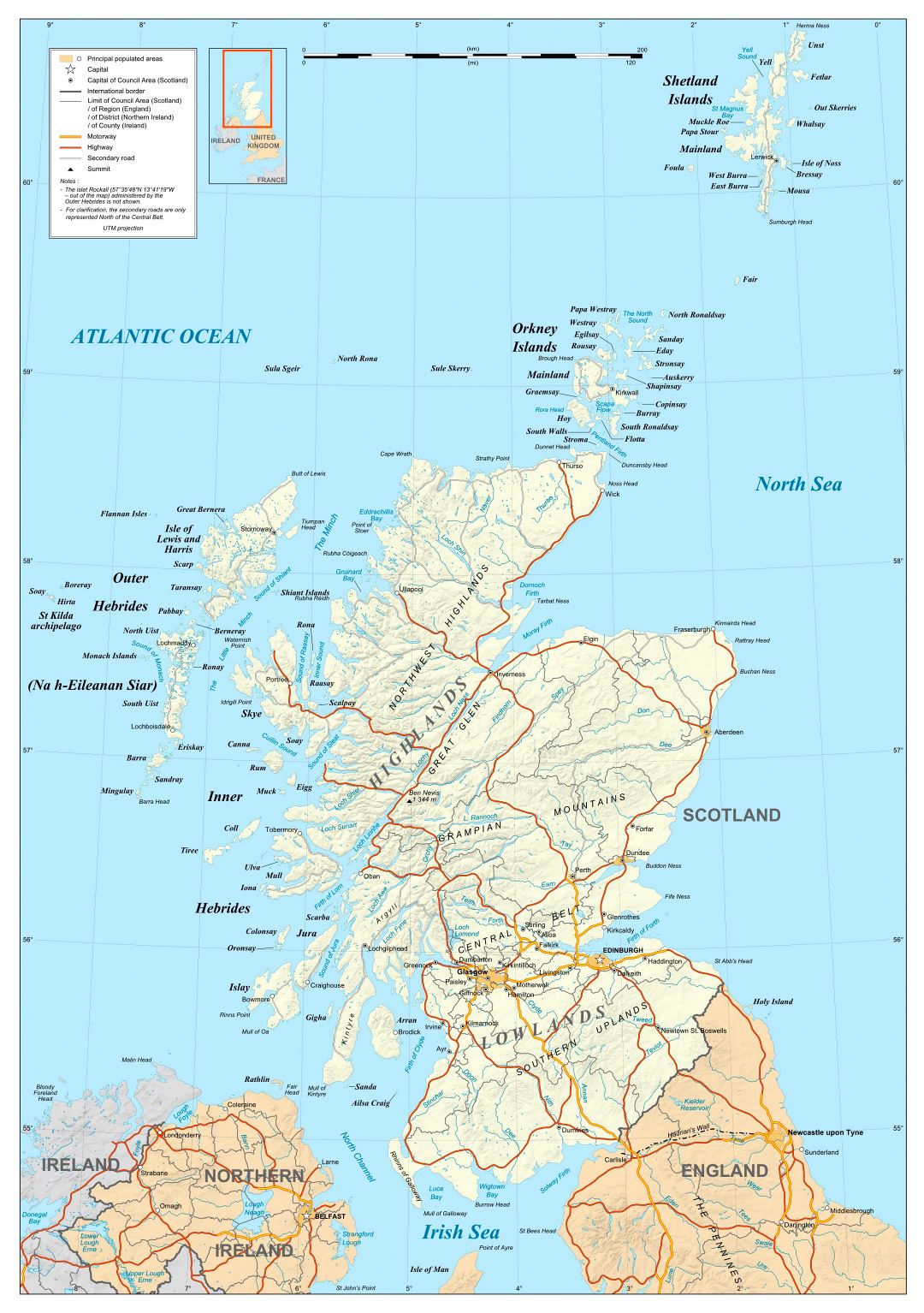 Large detailed political map of Scotland