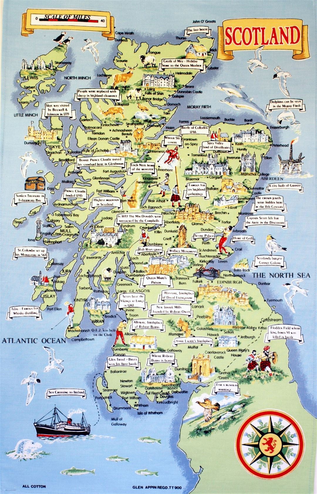 Large tourist illustrated map of Scotland