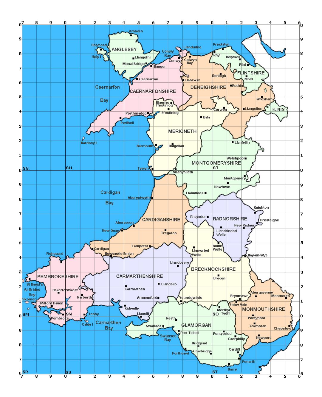 Administrative map of Wales
