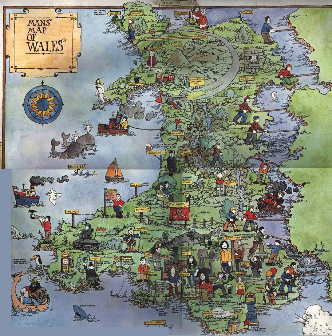 Detailed tourist illustrated map of Wales