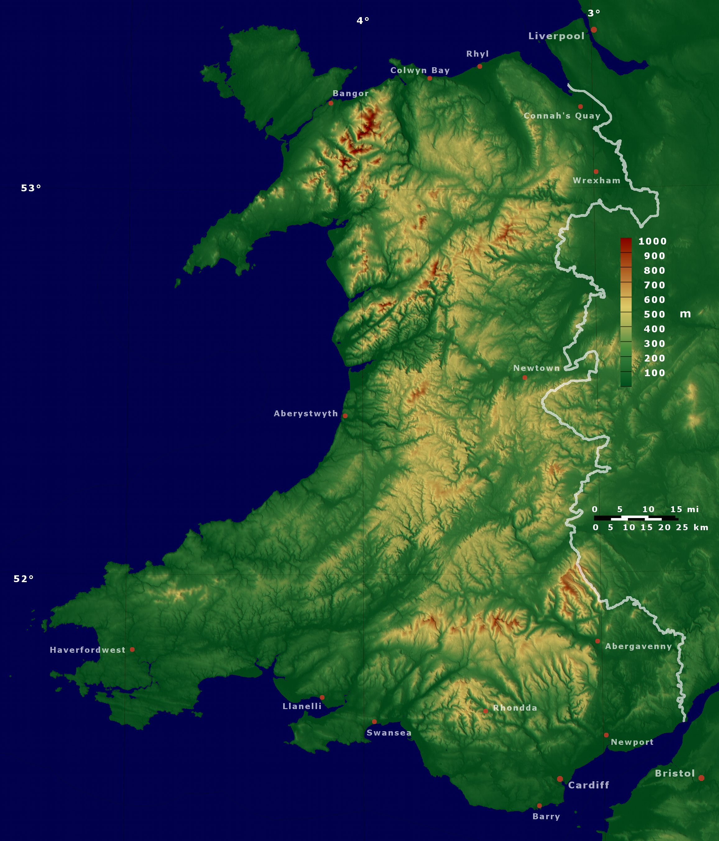 Large detailed physical map of Wales | Wales | United ...