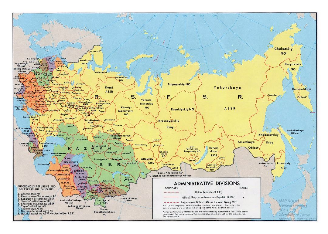 Large detailed administrative divisions map of the Soviet Union - 1974
