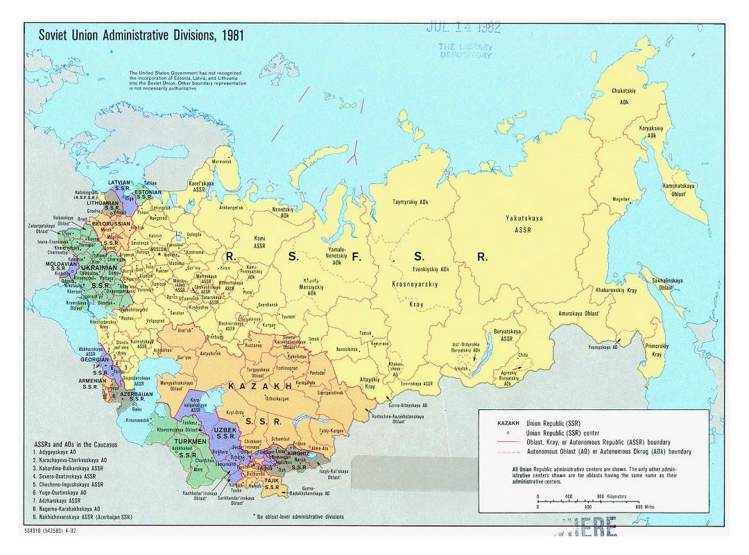 Large detailed administrative divisions map of the USSR - 1981
