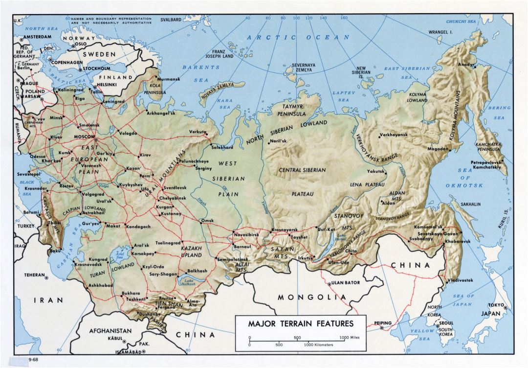 Large scale terrain map of the USSR - 1968