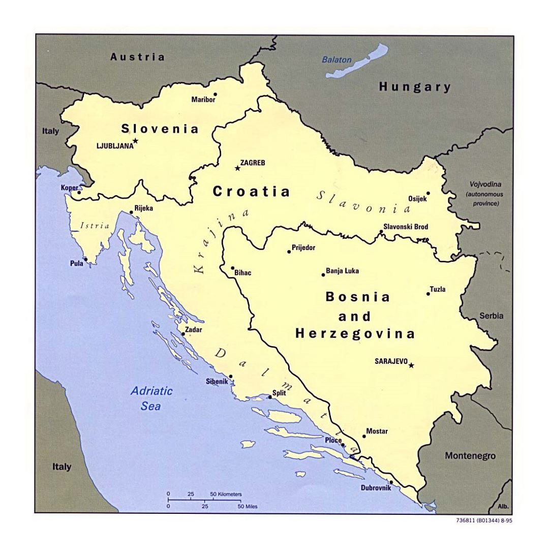 Detailed political map of the Western Former Yugoslav Republics - 1995