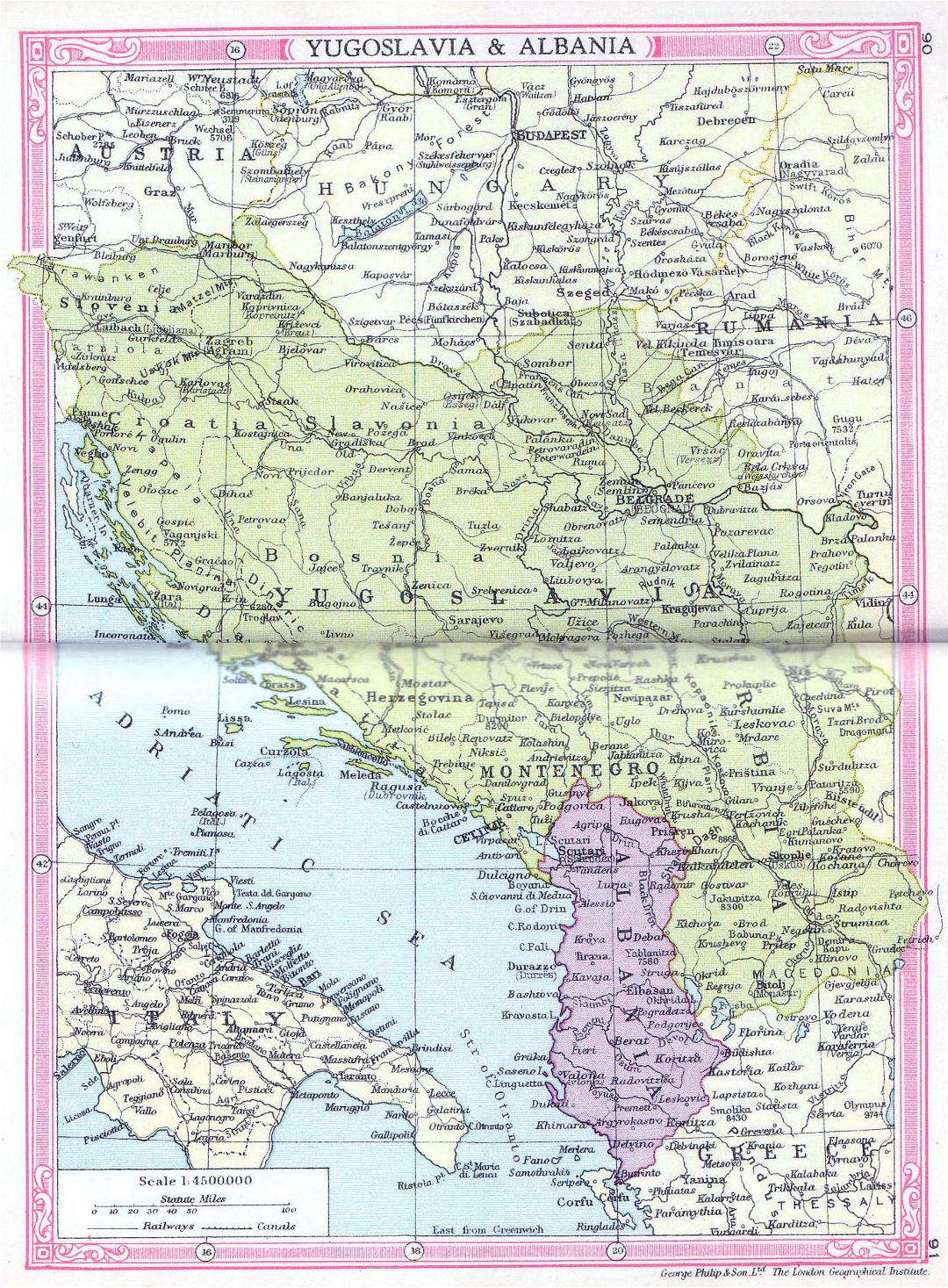 Large old map of Yugoslavia and Albania - 1935