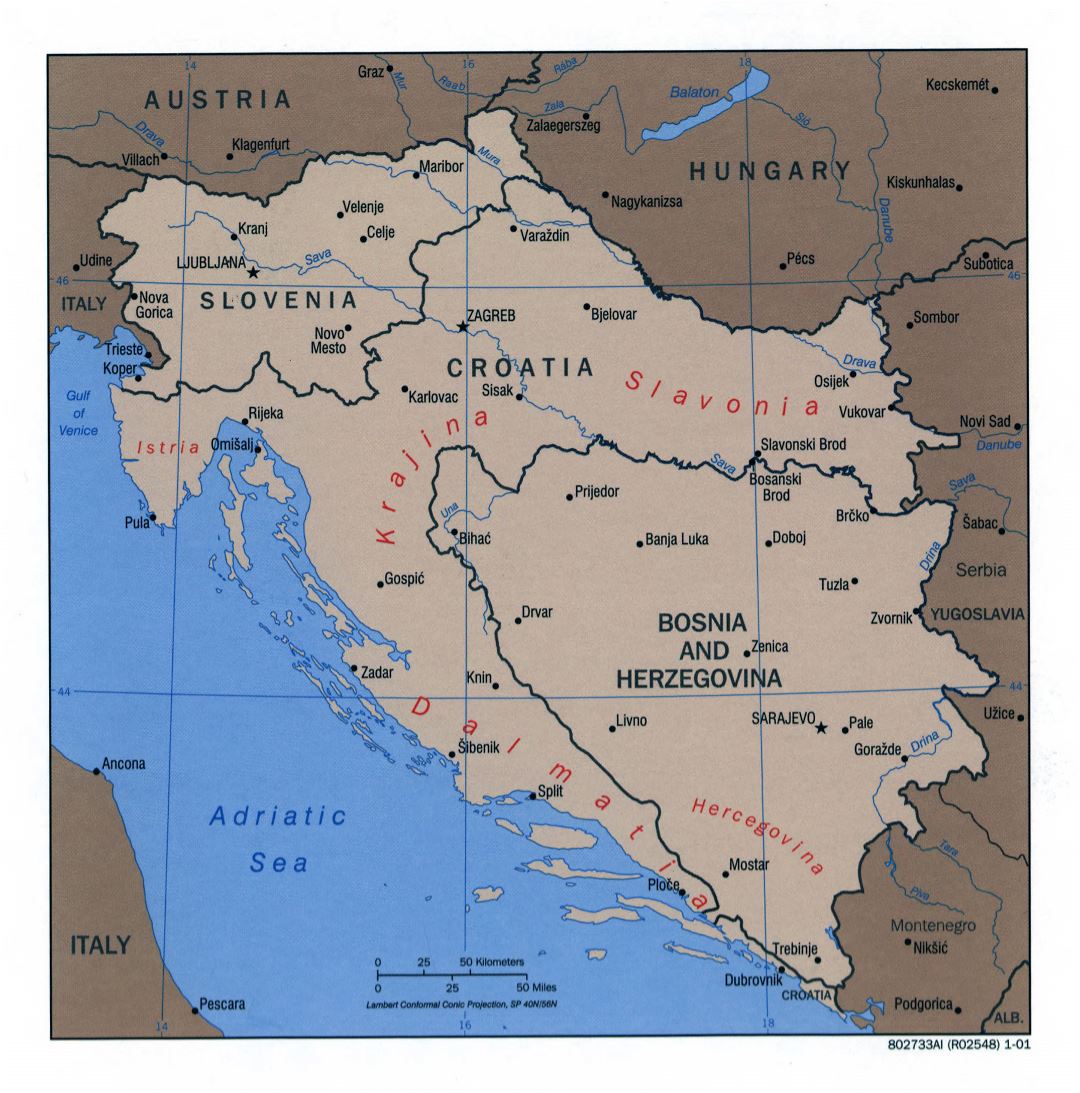 Large scale political map of the Western Former Yugoslav Republics - 2001