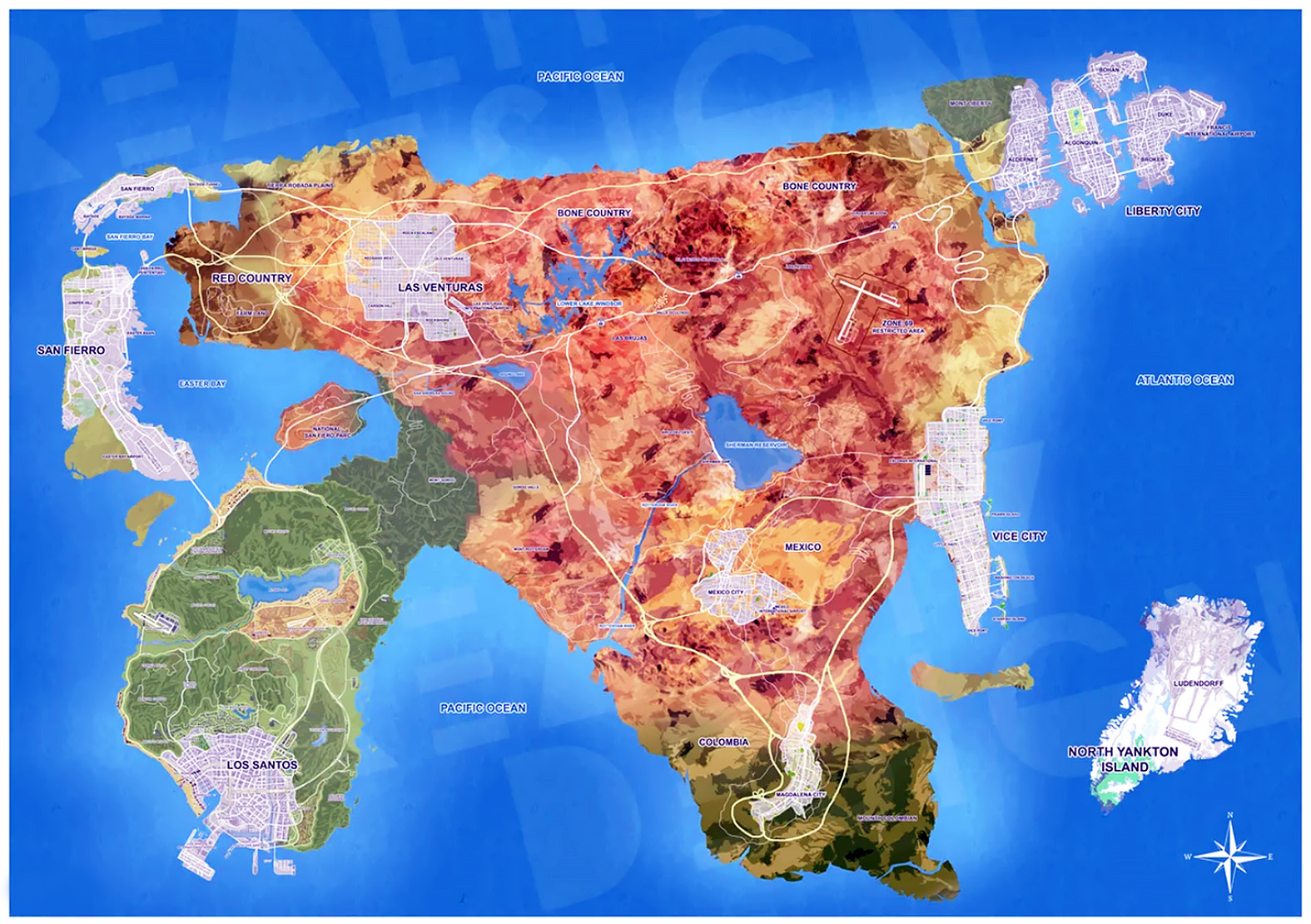 GTA-6 concept world map, Games, Mapsland