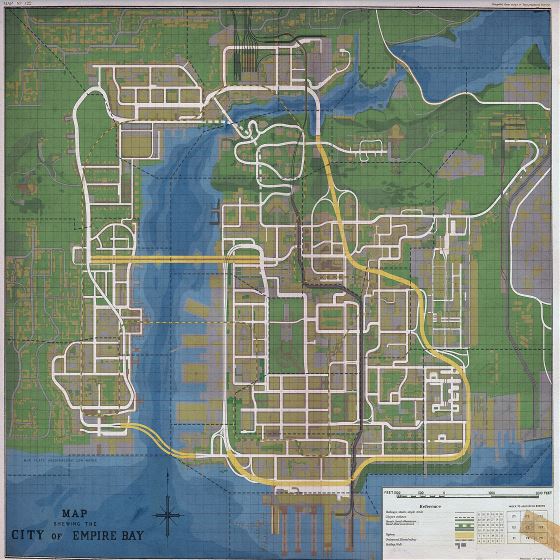 Large detailed map of Empire Bay city, Mafia 2